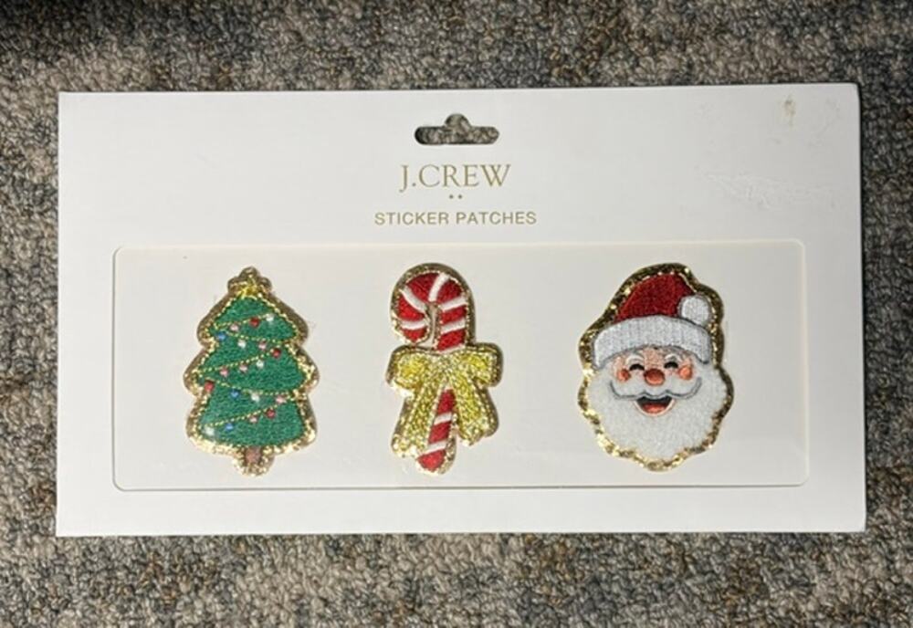 J Crew Factory Sticker Patches Christmas Tree Candy Cane Santa Set of 3 #CD940